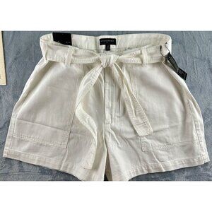 Banana Republic 4” Tie Waist Shorts Women’s Size 18 White Denim 100% Cotton Belt